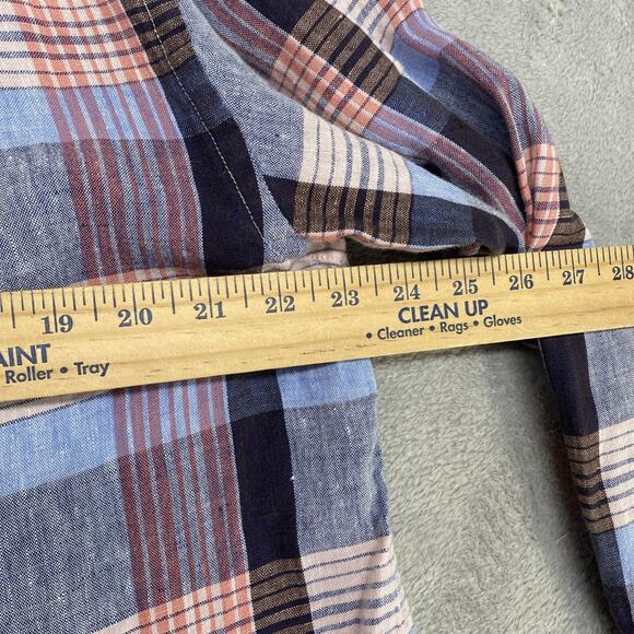 Tommy Bahama Shirt Mens Large Blue Linen Island Modern Fit Plaid Button Down - Picture 8 of 9